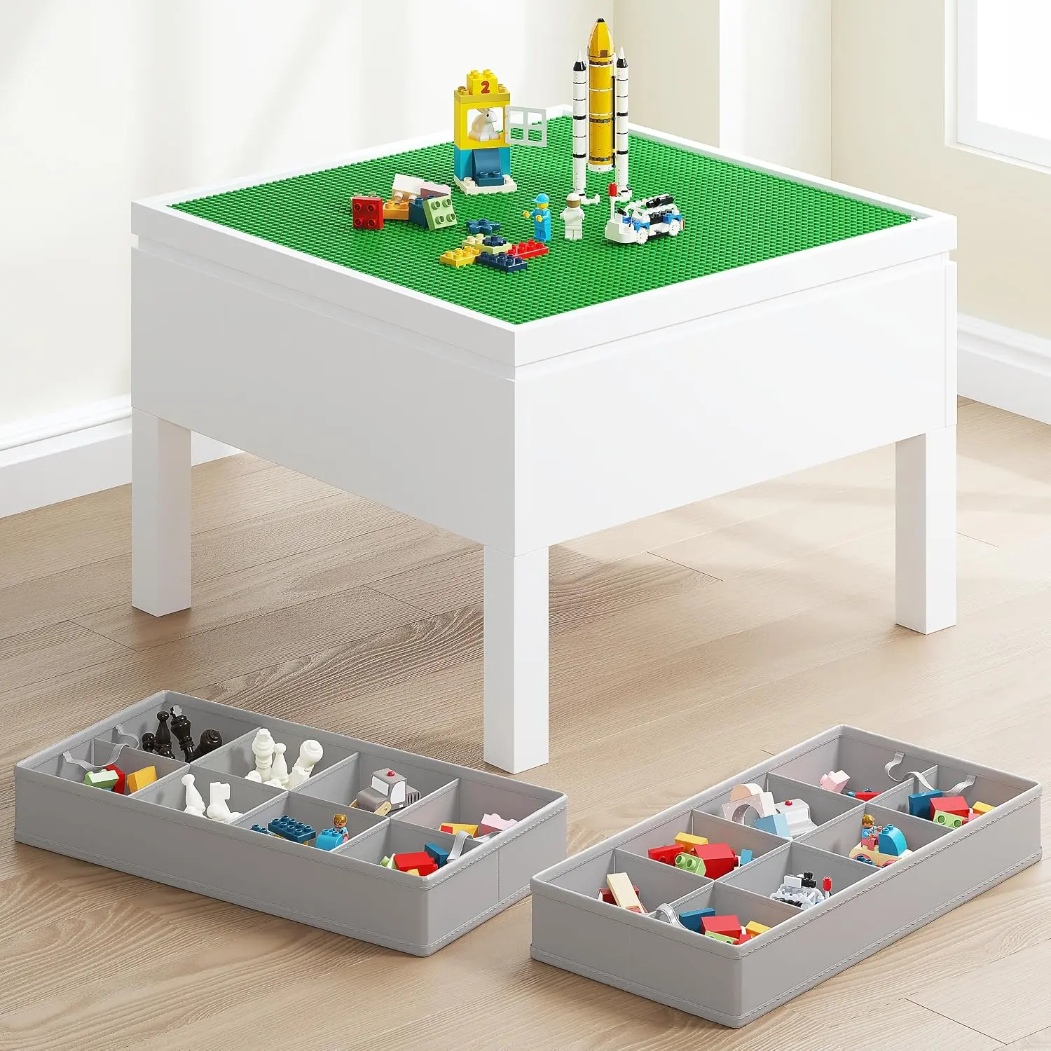 UTEX 3 in 1 Kids Construction Table & Chess Table Compatible with Lego