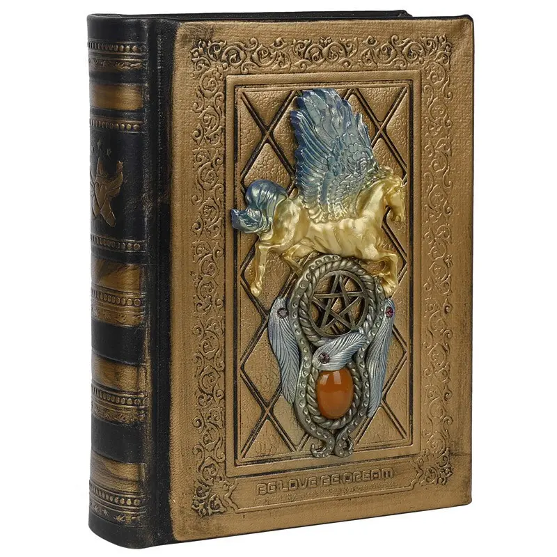 Vintage Style Notebook, Pegasus Moon Phase Design, Embedded Natural Crystal Stone, Creative Personal Journal, Blank Writing Pages
