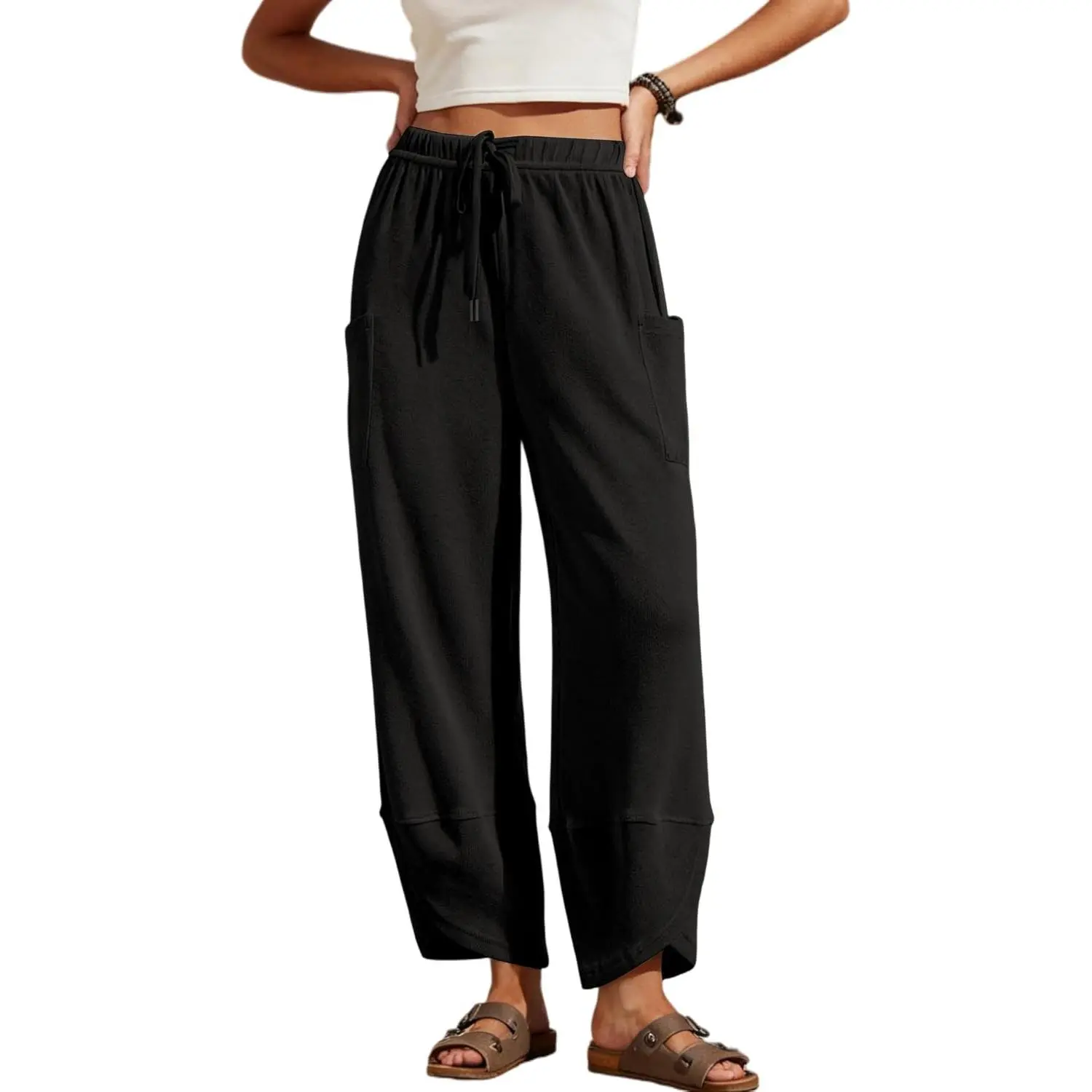 Womens Wide Leg Sweatpants Elastic Waist Baggy Harem Pants Drawstring Palazzo Sweatpants