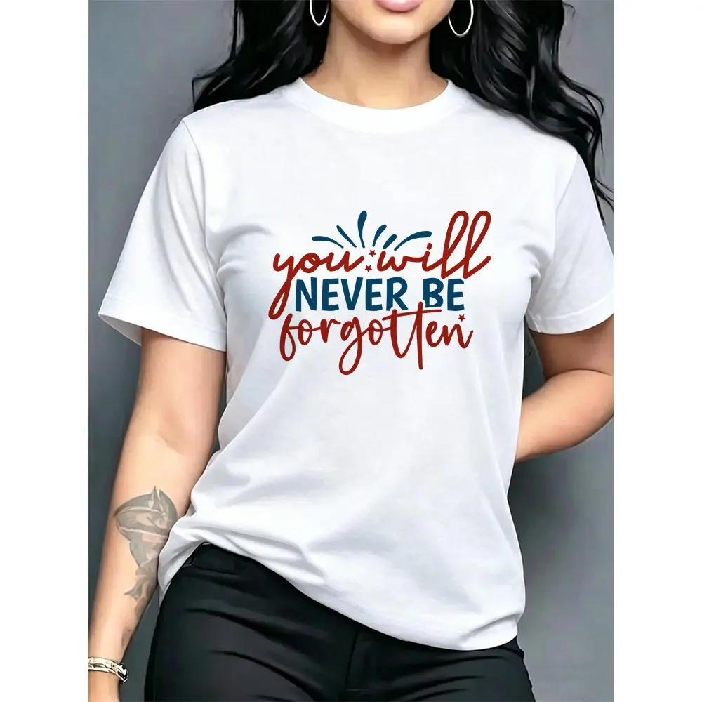 [Exclusive New Product] 's & Wo's Comfort Colors Vintage "You Will Never Be Forgotten" Handwritten Star Print T-Shirt Patriotic Theme Top