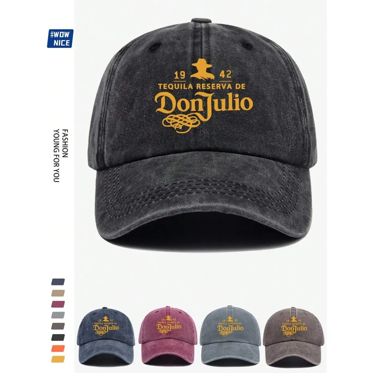 1pc Don Julio 1942 Tequila Black Baseball Cap - Western Style Sun Hat With Orange , Comfortable Breathable Unisex Trucker Hat, Vintage Solid Color Dad Hat,Beach,Holiday