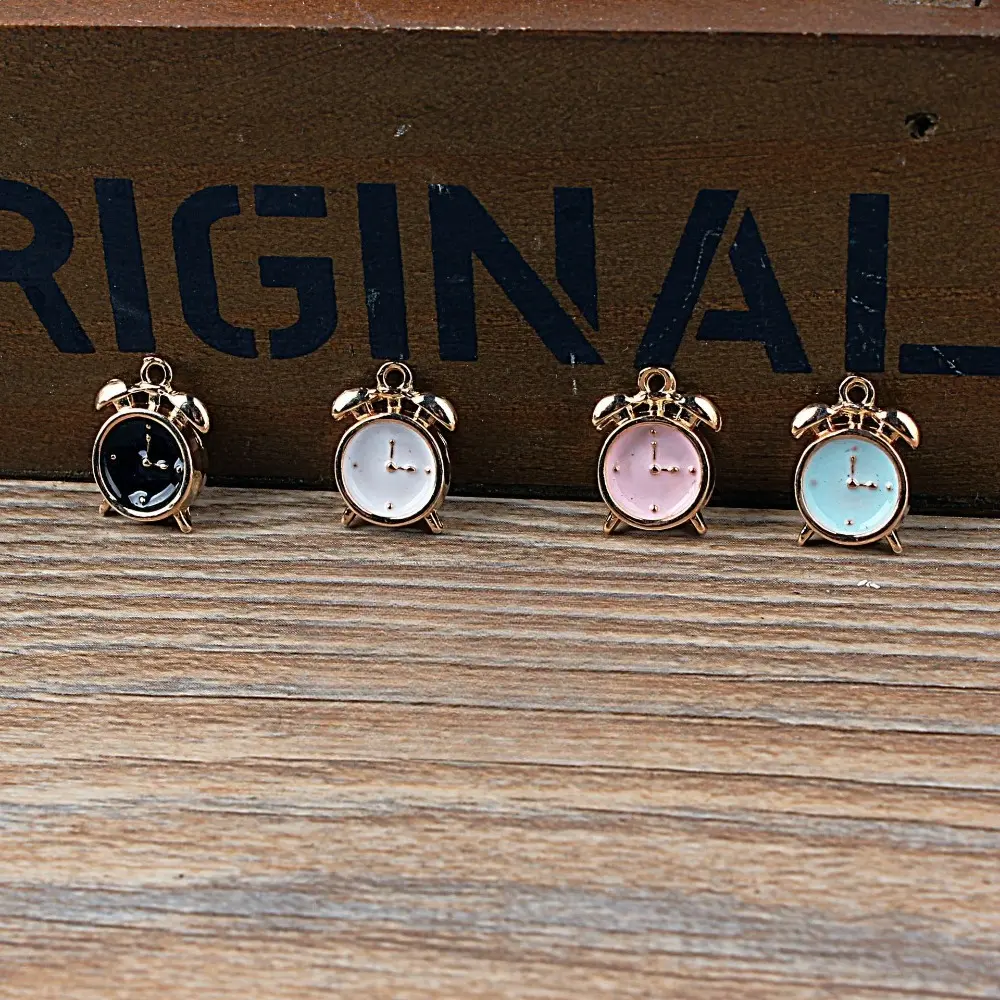 12pcs Unisex Alloy Metal Oil-Drip Look Circular Alarm Clock Charms - Casual Wear Costume Jewelry Additions for Bracelets, Everyday Use