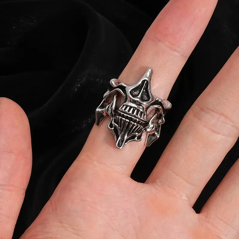 Punk Style Adjustable Skull Face Ring Set, Dark Aesthetic Rings, Vintage Halloween Gift Jewelry, Unisex Fashion Accessory