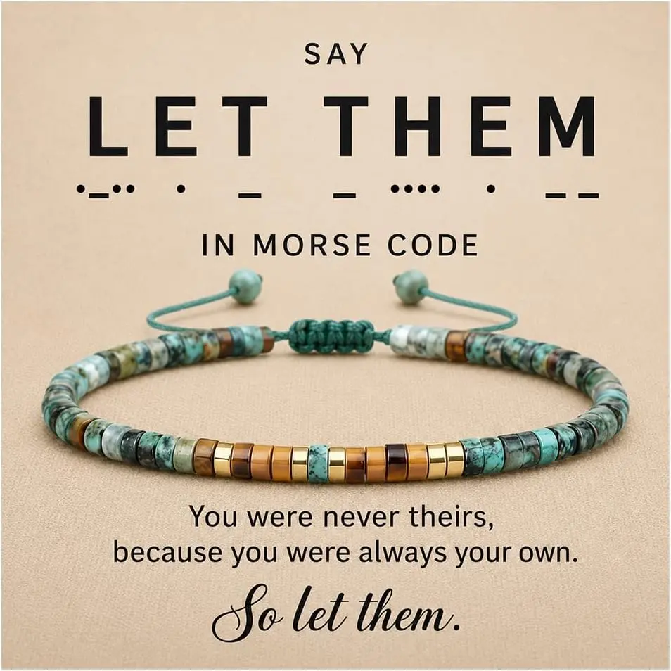 ' Bitches Forever' Morse Code Motivational Bracelet For Women, Adjustable BFF  Tiger Eye Turquoise Beaded Bracelets With  Message Inspirational Friendship