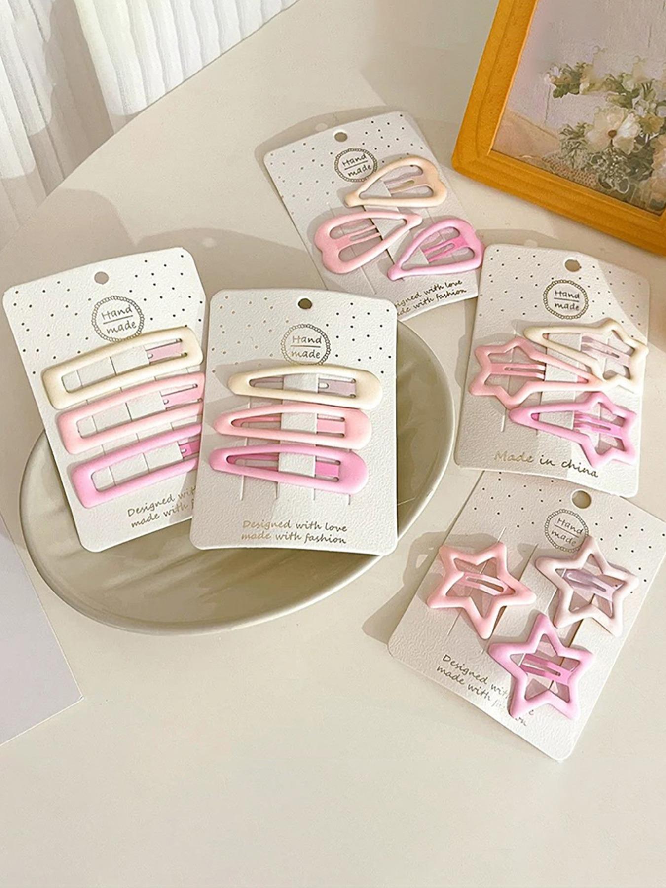 Cute Star & Heart Design Hair Clips, Dopamine Hair Clip, Colorful Hair Accessories for Women & Girls, Minimalist Headwear Suitable for Thick Hair, Hair Clip Set