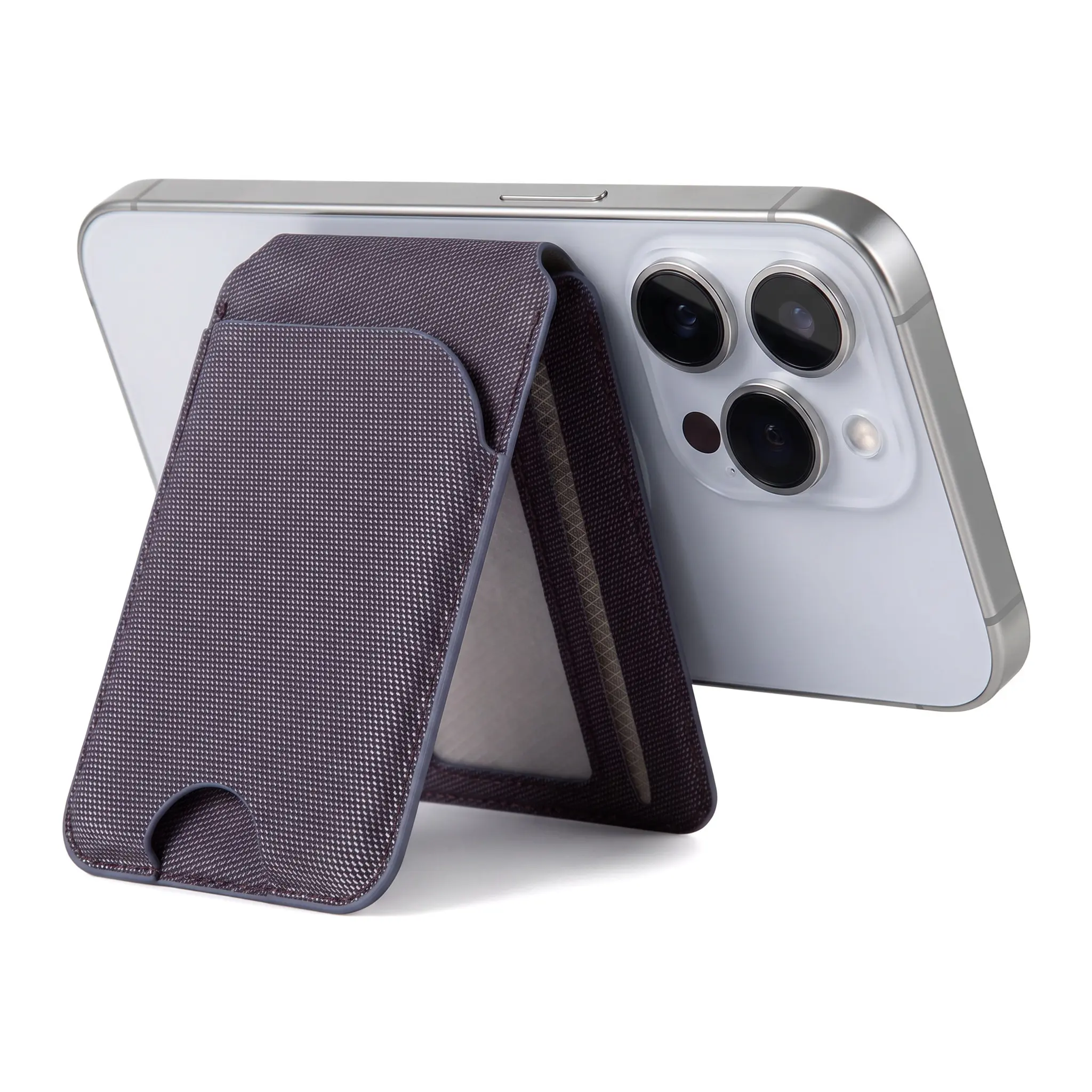 Slim MagSafe Card Holder For iPhone 17 Strong Magnetic Grip Stand Back Sticker Tech Fabric Wallet Everyday Carry Essential Sleek Durable Case Compatible Accessory Blue Green Purple Ochre Brown Black