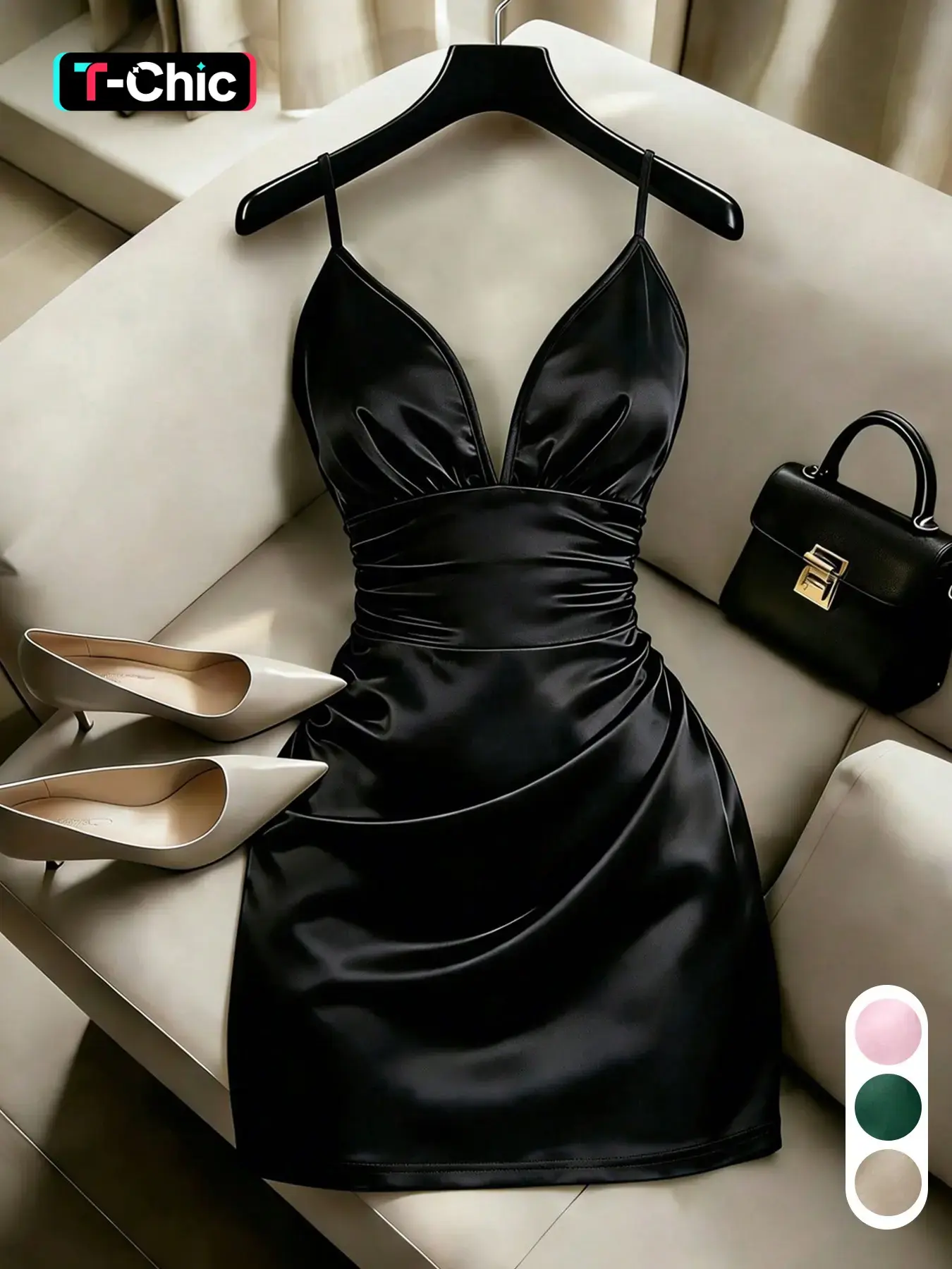 Sexy Knit Dress, Deep V-Neck Sleeveless Ruched Bodycon Mini Dress, French Chic Dress, Evening Party Dress, Cocktail Fit Dress, Elegant Party Dresses, Dresses For Party, Office Wear, Womenswear