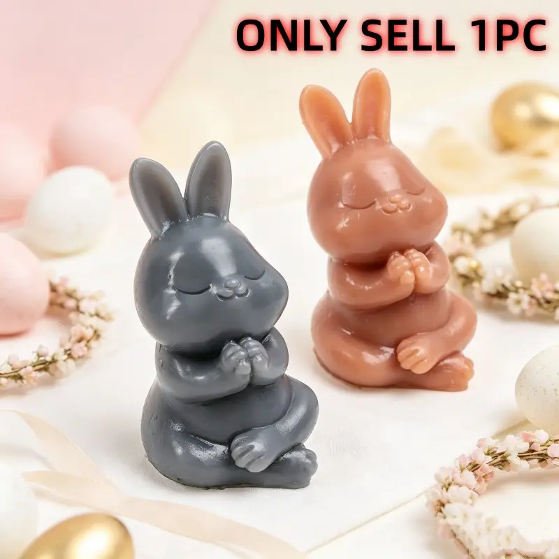 Creative Easter Rabbit Figurine Decor, Pure Silicone Praying Bunny Desktop Ornament, 3D Cartoon Animal Mini Statue Design, Home Shelf Table Office Decoration, Gift for Rabbit Lovers