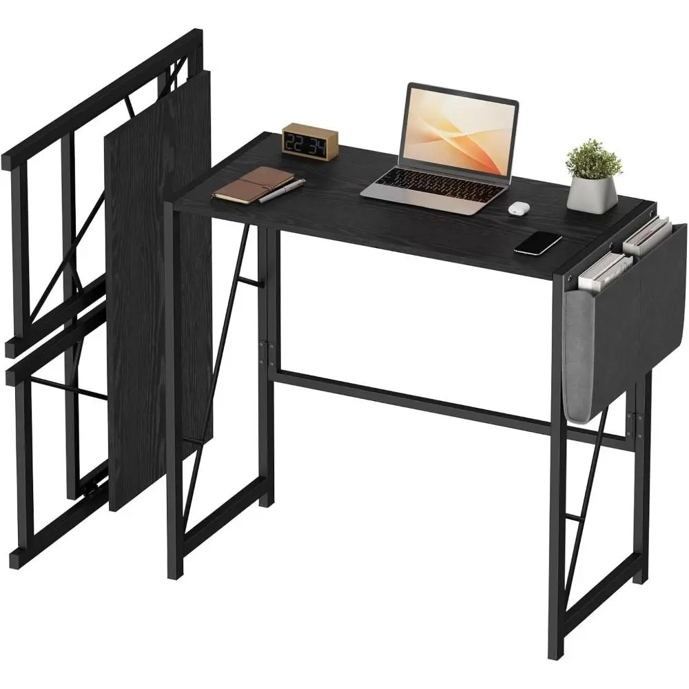 Gaomon 31.5 in Rectangular Office Desk - Commercial Home Furniture with Storage Bag, Hook, Metal Frame, Space-Saving Folding Portable Sturdy Table for Work, Study, Bedroom, Desk For Bedroom