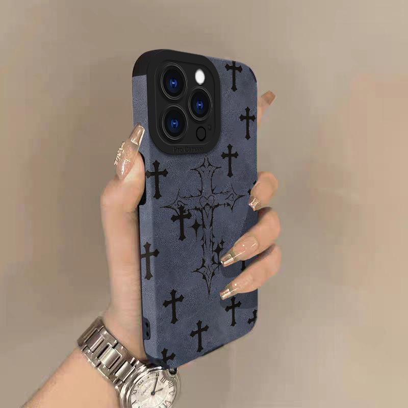 Black cross-patterned phone case, compatible with iPhone 17, Pro Max, Air 16, 16e, 15, 14, 13, 12, 11, Pro Max Plus, X, XS, MAX, XR, back cover.