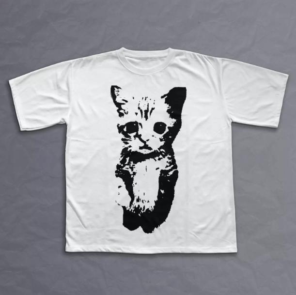Cat pattern Y2K T-shirt, unisex vintage pattern T-shirt, gothic style Y2K emo scene Amity Affliction style clothing, unisex streetwear