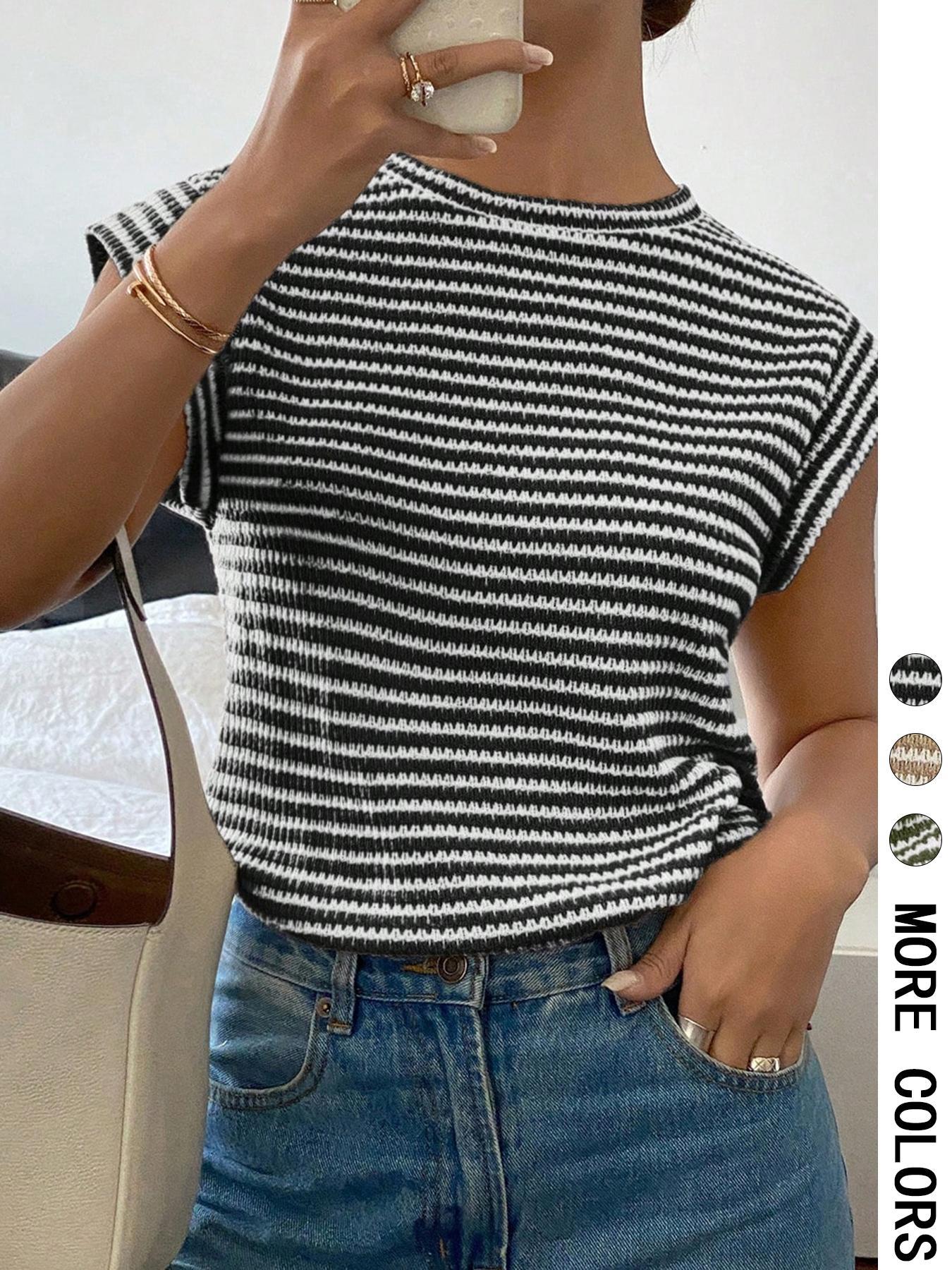 Women's Round Neck Short Sleeve Summer Casual Knit T-Shirt, Slim-Fit Design, Moderate Fabric Thickness, Perfect for Daily Wear