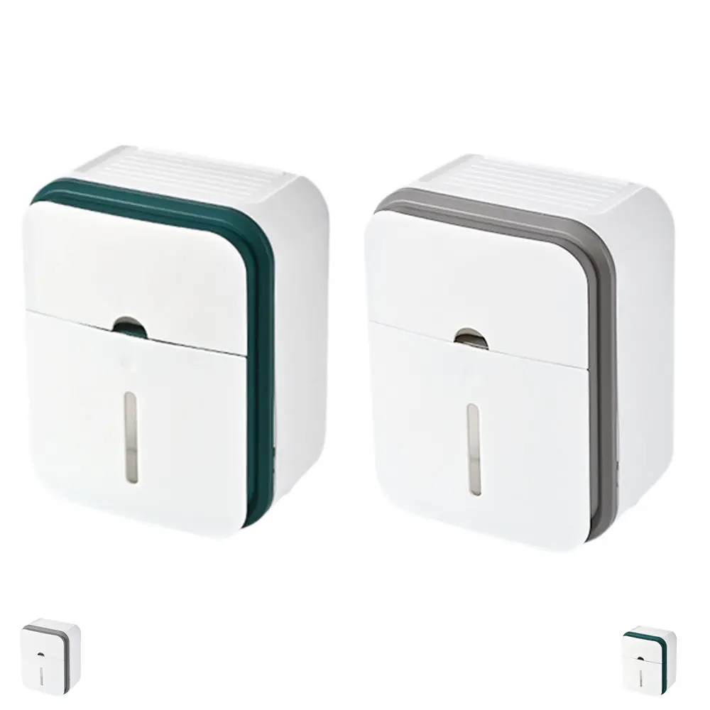 No Drill Wall Mount Bathroom Tissue Holder with Top Storage Shelf, Multi Purpose Wall Hanging Paper Dispenser Fits Roll & Flat Tissue, Dust Proof Washroom Organizer for Home Apartment Hotel Restroom Use