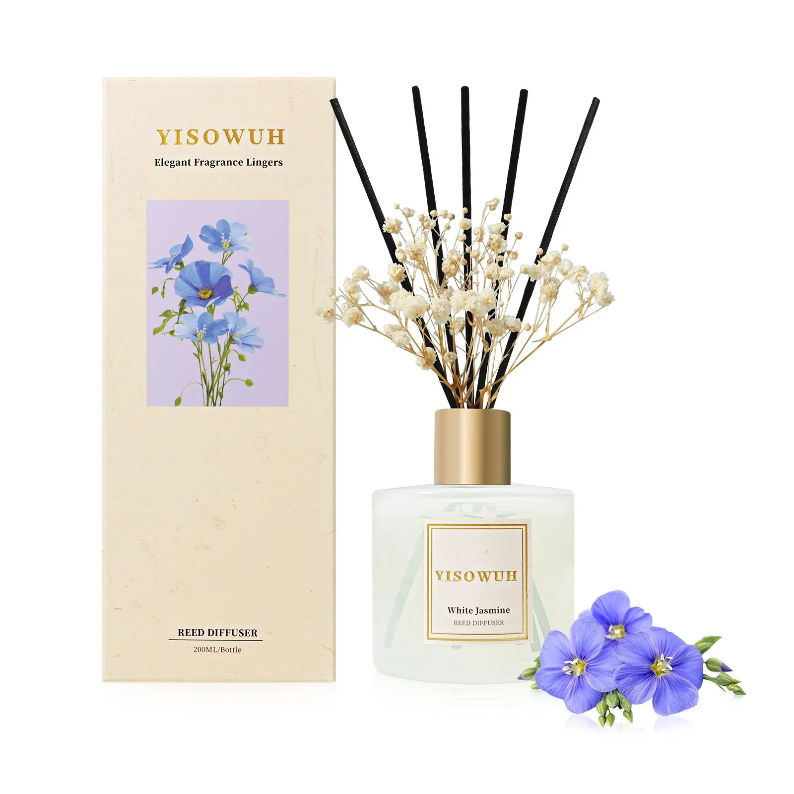 Ína Reed Diffuser Set, 6.7oz Linen Scented Home Fragrance Aroma for Home, Relaxing Aromatherapy Air Diffuser with Stick, Decorative Bathroom Rack Aromatic Scent