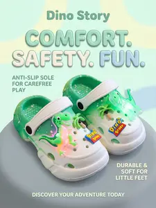 Summer Glow-In-The-Dark Dinosaur Slippers, Lightweight Hollow Out Soft PVC Sandals, Cute Floral Design for Boys and Girls, Summer Beach Slippers