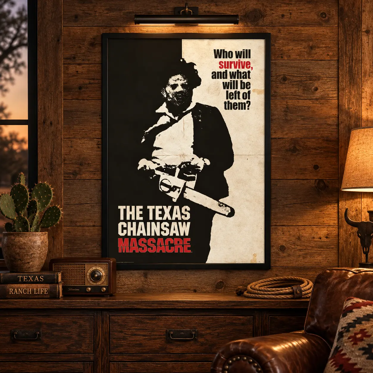 Vintage Chainsaw Killer Horror Wall Art, Distressed Black and White Thriller Poster for Bedroom, Living Room, Home Theater and Halloween Decor
