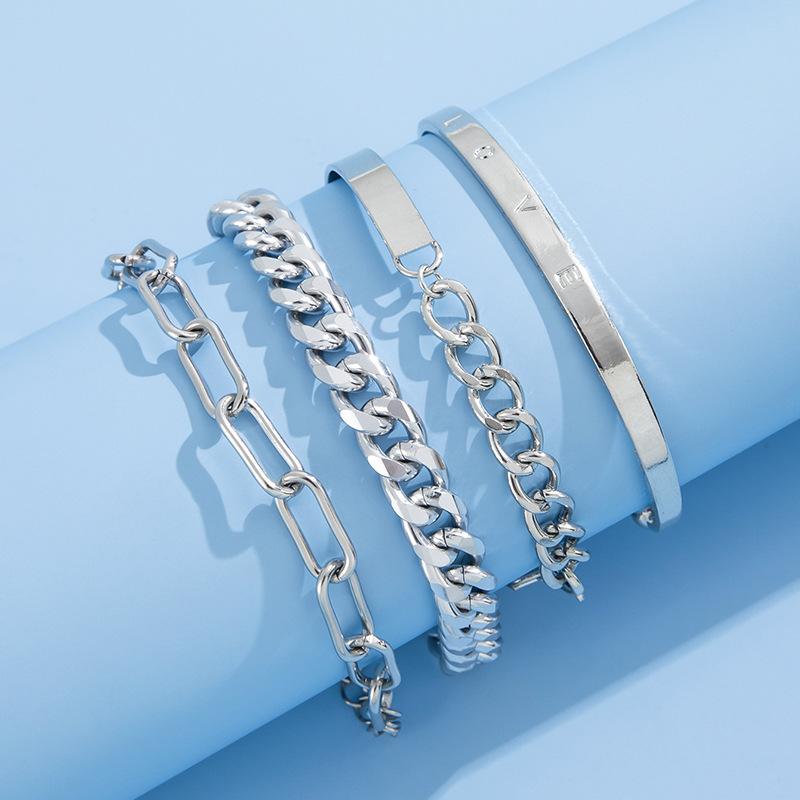 Punk-style bracelet set with English letters LOVE, four-piece bracelet for women, not easy to fade