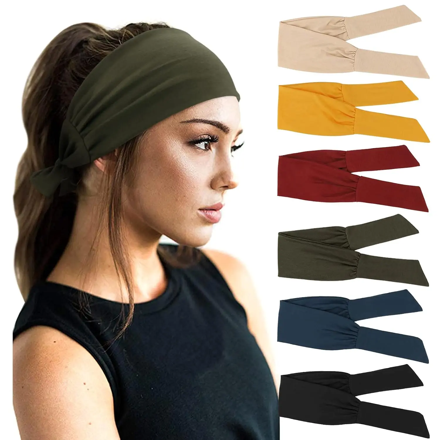 Women's 6-Piece Adjustable Knotted Headbands, Elastic Non-Slip Hair Bands for Workout, Running