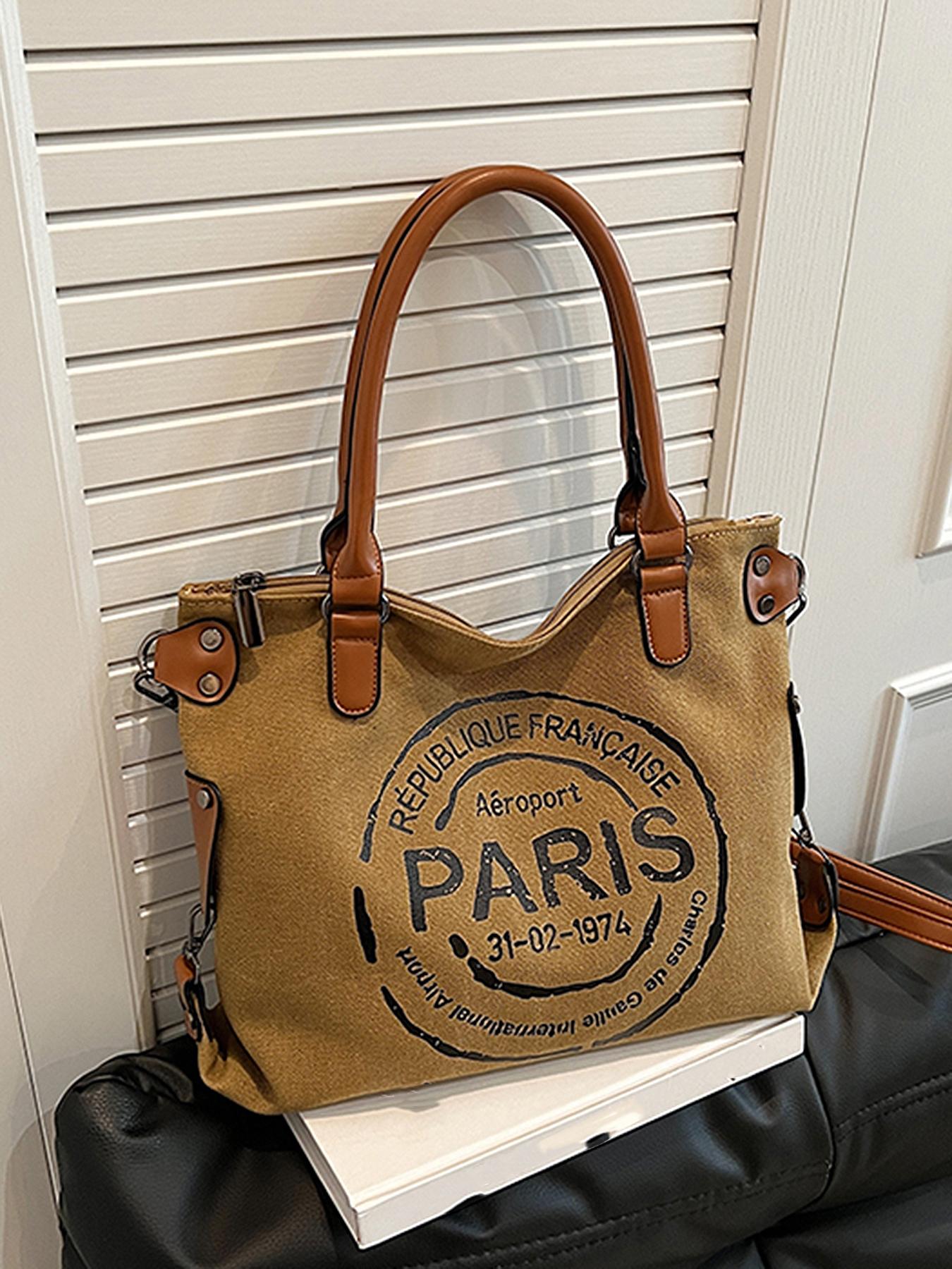 Women's Fashionable Letters Pattern Tote Bag, Large Capacity Crossbody Bag, Casual Versatile Vintage All-match Shoulder Bag for Daily Life, Fashionable Patterned Bag