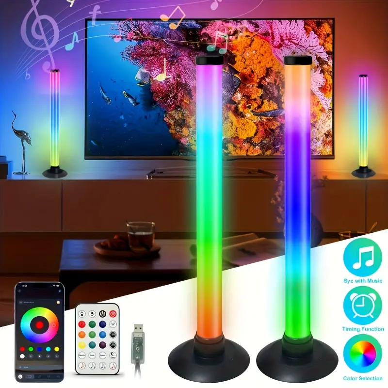 RGB Gaming Light Bar Set, Smart LED Desk Lights with App & Remote Control, Music Sync, USB Powered Ambient Lights for PC Setup, Gaming Room & Bedroom