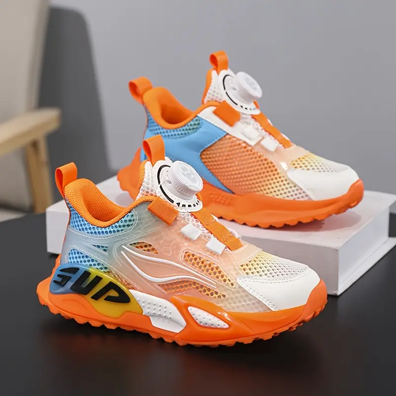 Teenage Boys' Child-Size Trainers, Stylish and Practical Breathable Low-Top Sneakers with Rotary Velcro Closure, EVA Cushioned Sole, Striped Fabric Upper for School & Casual Wear