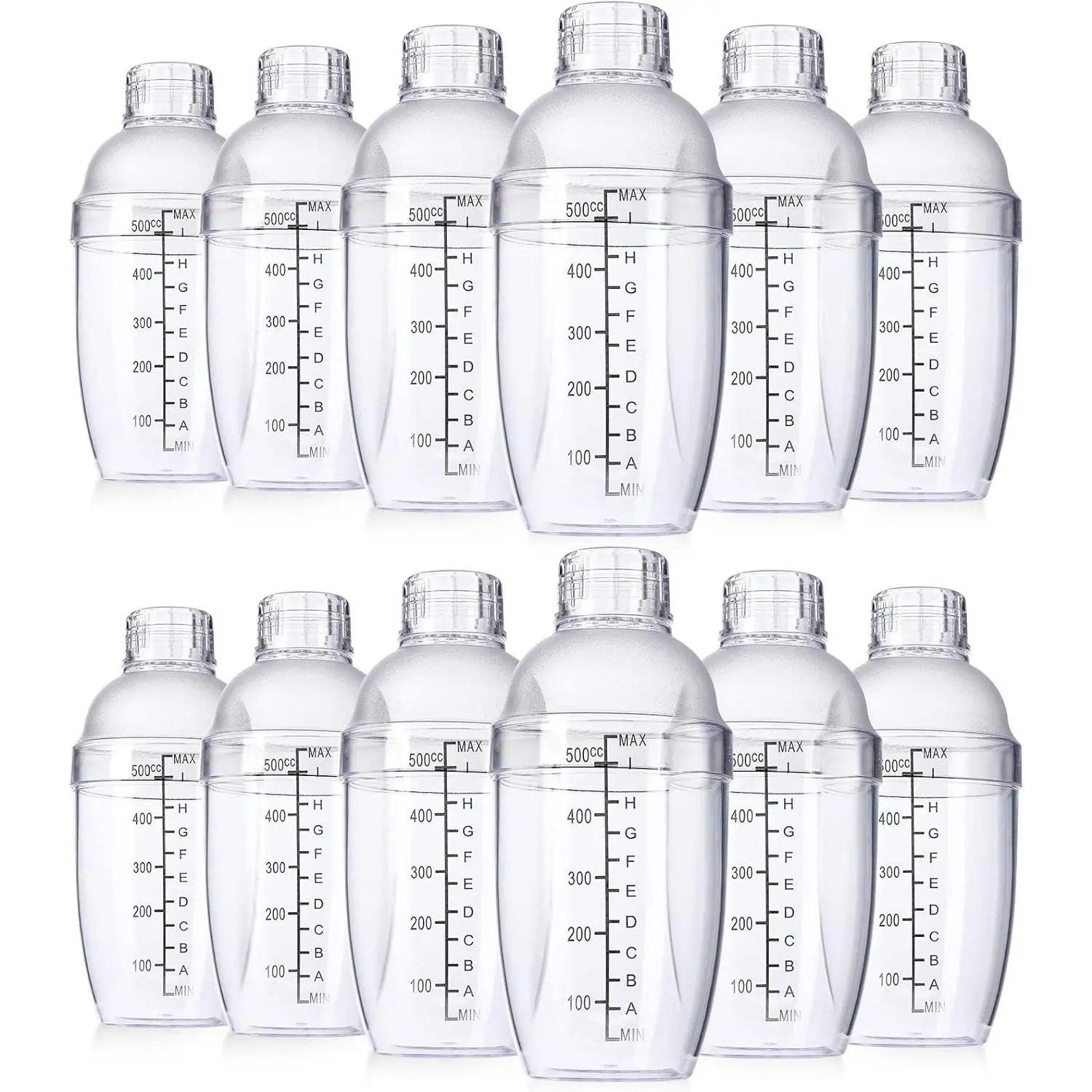 12 Pcs 550Cc/19Oz Clear Plastic Cocktail Shaker with Scales & Strainer Top, Drink Mixing Measuring Tool for Coffee, Tea, Bubble Tea & Milk