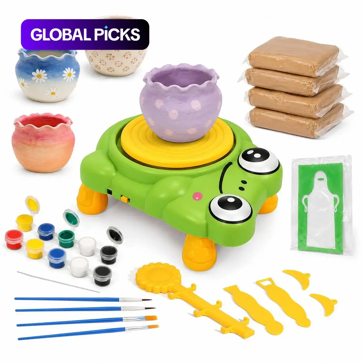 Kids Electric Pottery Wheel Kit | Complete DIY Craft Set with 2 Packs Air Dry Clay, Painting Tools, Educational Art Toy Gift for Boys Girls Ages 3+ Birthday Christmas Thanksgiving