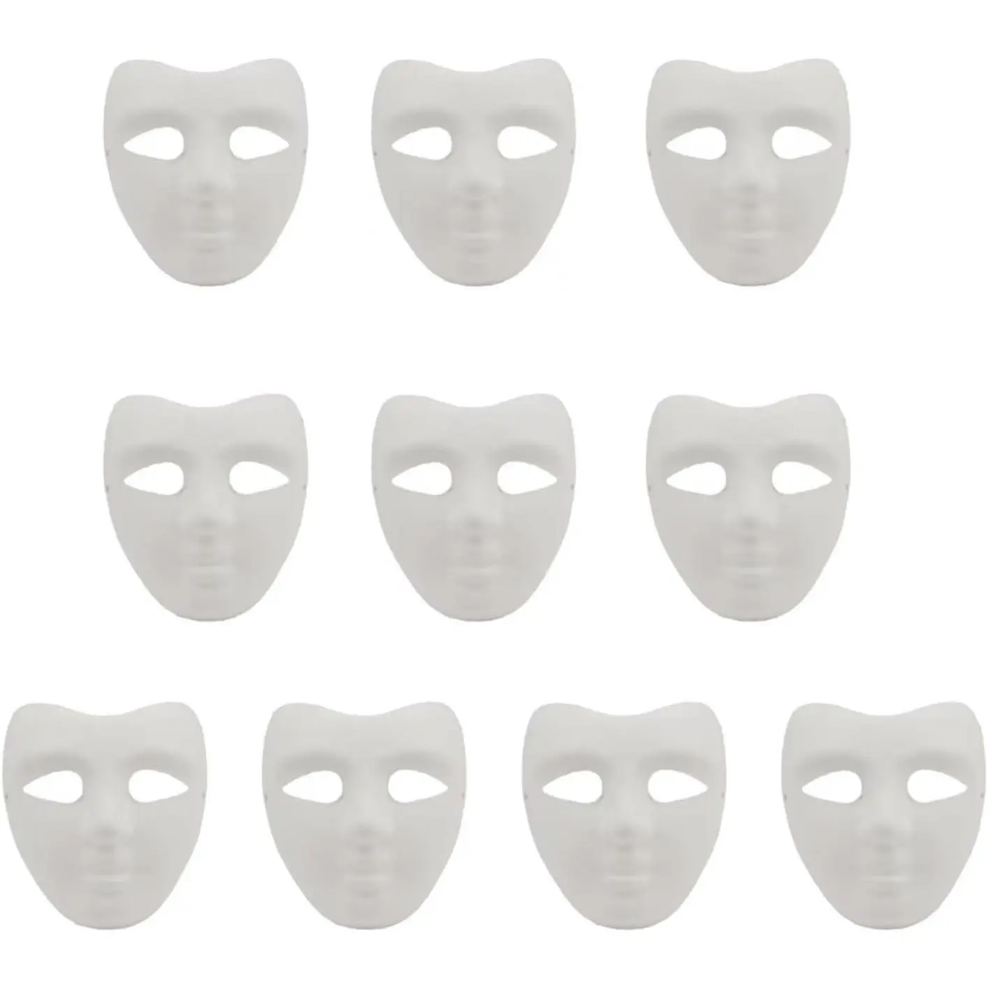10-Pack Paintable Blank Base Pulp Paper Masks, Plain Surface Mask Shape for Women, Cartoon DIY Accessories, Halloween Carnival Cosplay Decor