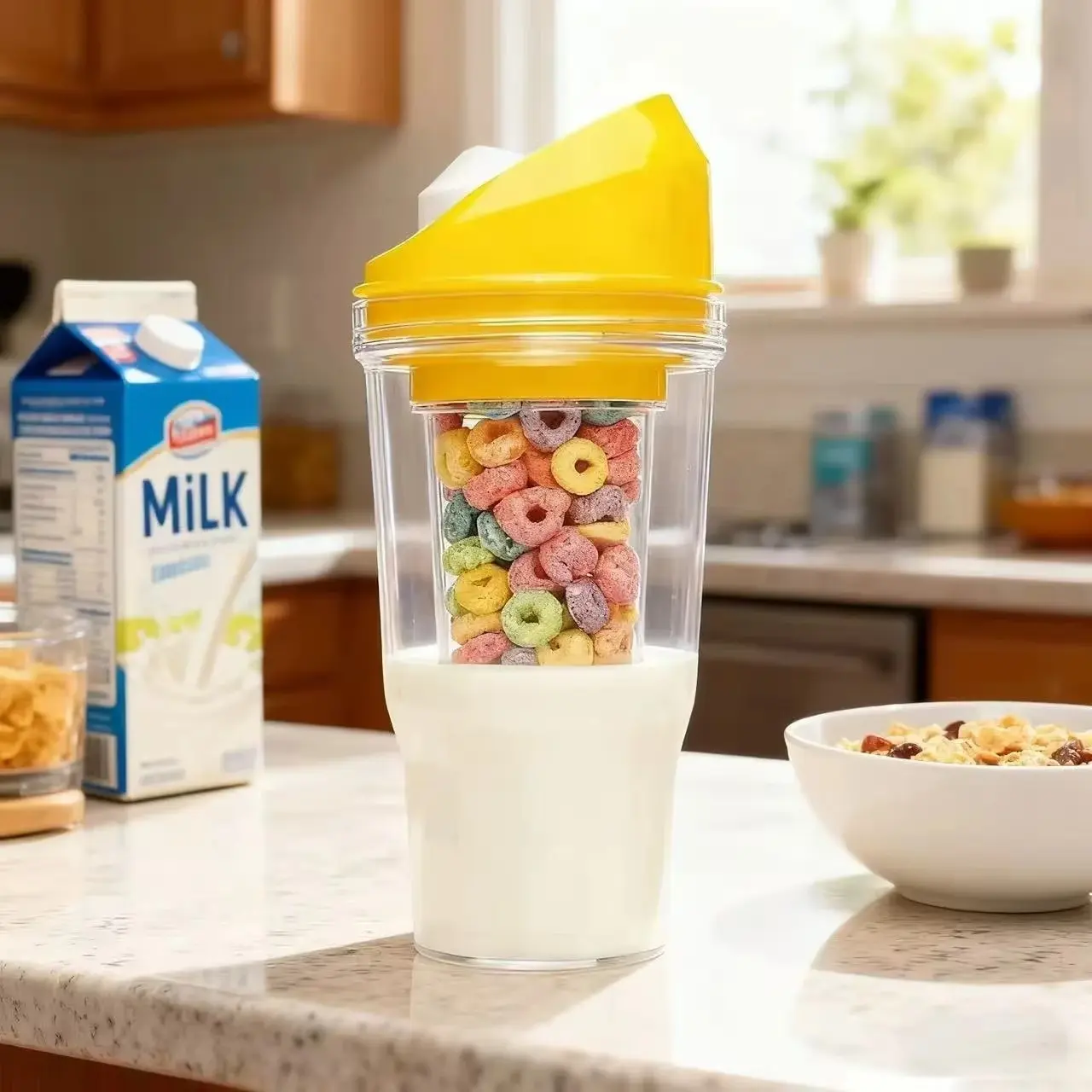 Creative Milk Tea Oatmeal Cup Two-In-One Design, Portable Travel Mug, Convenient Snack Container, Breakfast Bowl, Salad Dressing Holder, with Lid and Fork