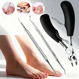 Three piece professional nail repair set, stainless steel long handled eagle beak nail clippers, ergonomic thick and hard toe nail clippers, matched with nail files, dead skin push, suitable for middle-aged and elderly men and women's foot repair tools