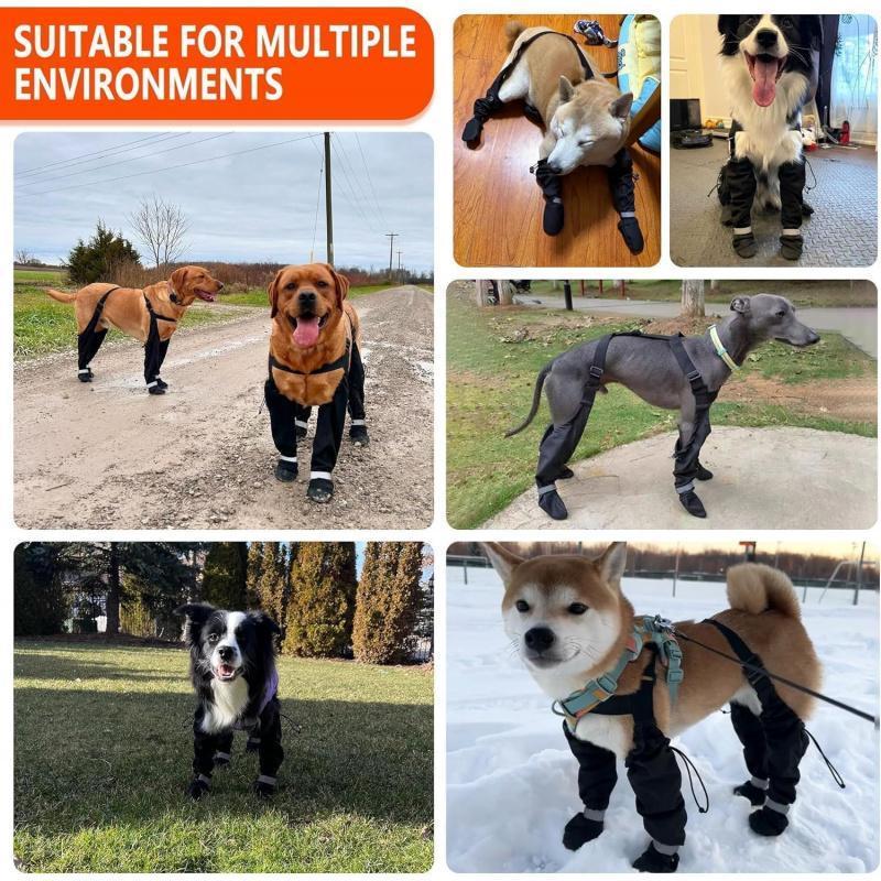 2025 NEW Dog Harness Boots - Large Dog Rain Boots with Leg Straps, Waterproof Winter Snow Pants & Non-Slip Reflective Paw Protectors for Walking and Hiking
