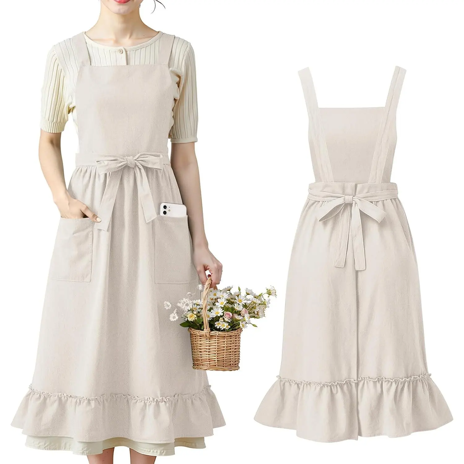 Aprons with Pockets Pinafore Dress for Women  Cute Aprons for Kitchen Baking Gardening Painting