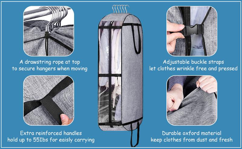 40" Garment Bags for Travel Moving Bags Heavy Duty Hanging Bags for Clothes Sturdy Oxford Fabric Travel Suit Bags for Closet Storage Suit Covers for Men Women