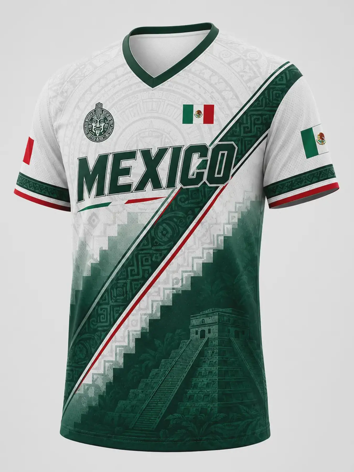 Men's Mexico Style Graphic T-Shirt, & Heritage Pattern, V-Neck, Short-Sleeve, Casual Fitted Top, All over Print