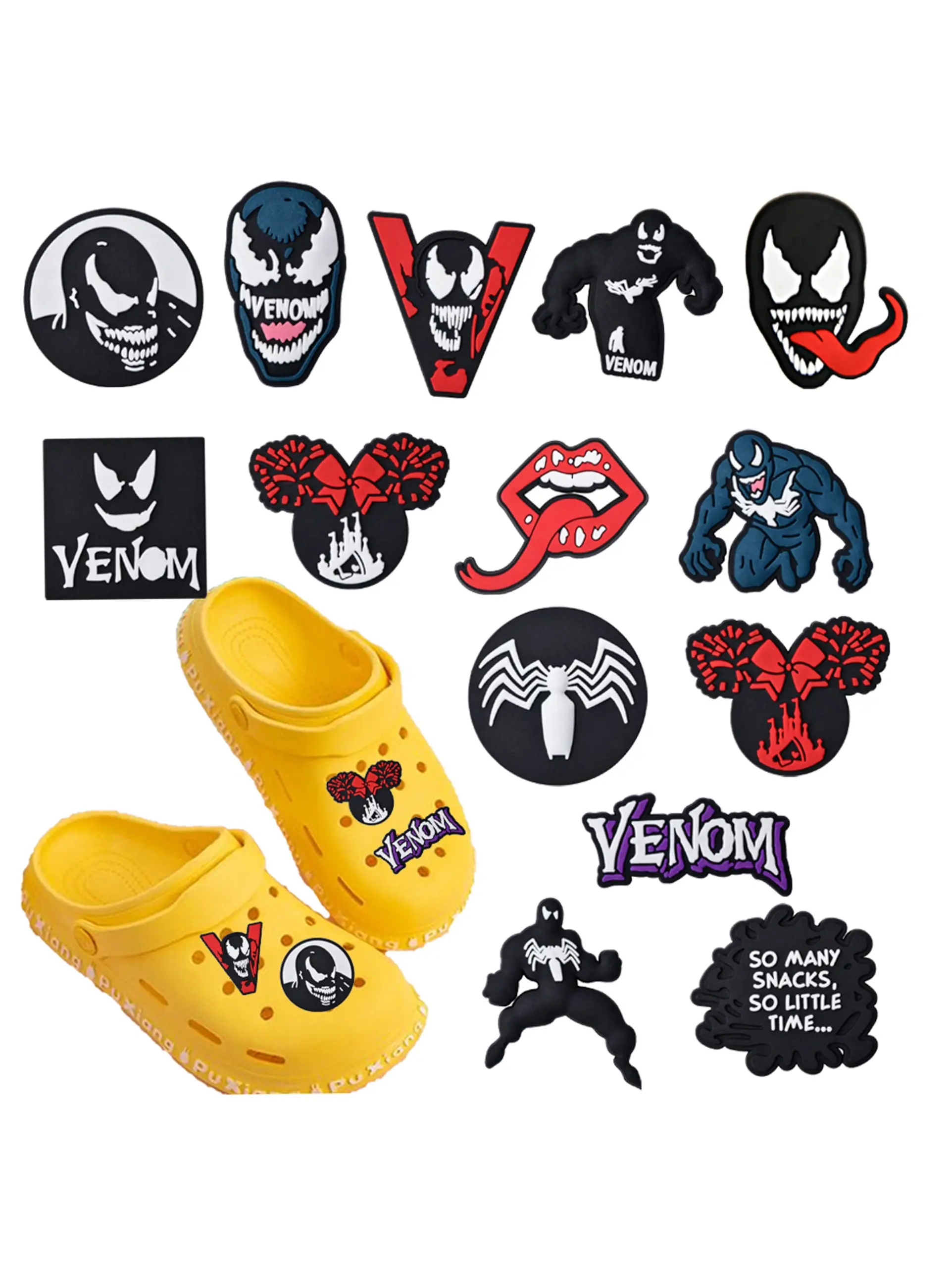 New 14pcs Cartoon Venom Series Shoe Accessories, Boy's Sandals DIY Cartoon Decorations, Birthday Party Gifts for Kids