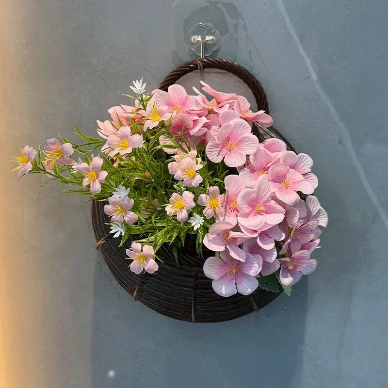 Floral wall hanging basket set - artificial flower arrangement kit - fake flower hanging basket - wall decor - hanging basket - indoor decoration - wall art