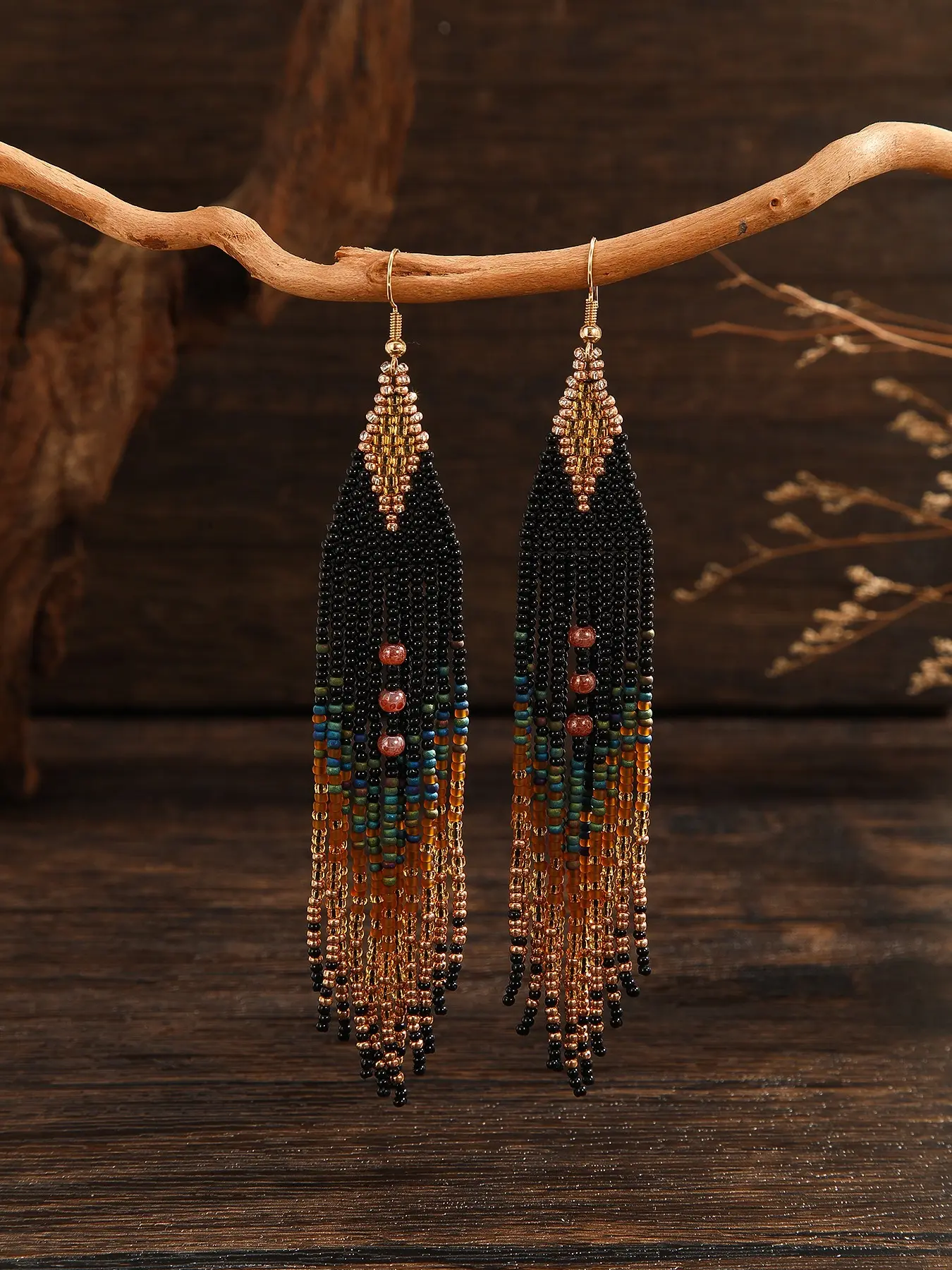 Bohemian-style, retro court design, Unique Design Earrings, gradient long tassels, hanging glass seed, hand-woven beaded earrings suitable for daily wear and versatile as gifts Earrings, Trendy, Stylish jewelry