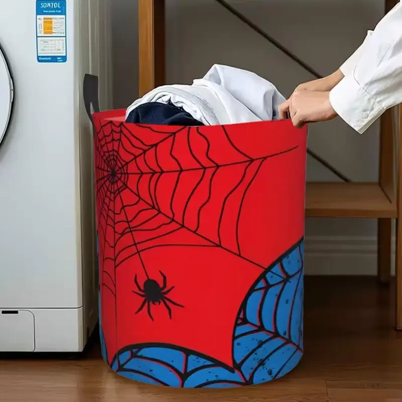 1pc, Red Blue Contrasting Spider Pattern Storage Box Dirty Clothes Basket, Suitable for Room Decoration, Bedroom Basket, Multi Scene Storage Box, Suitable for Storing Clothes And Family Books, Room Convenient Laundry Basket