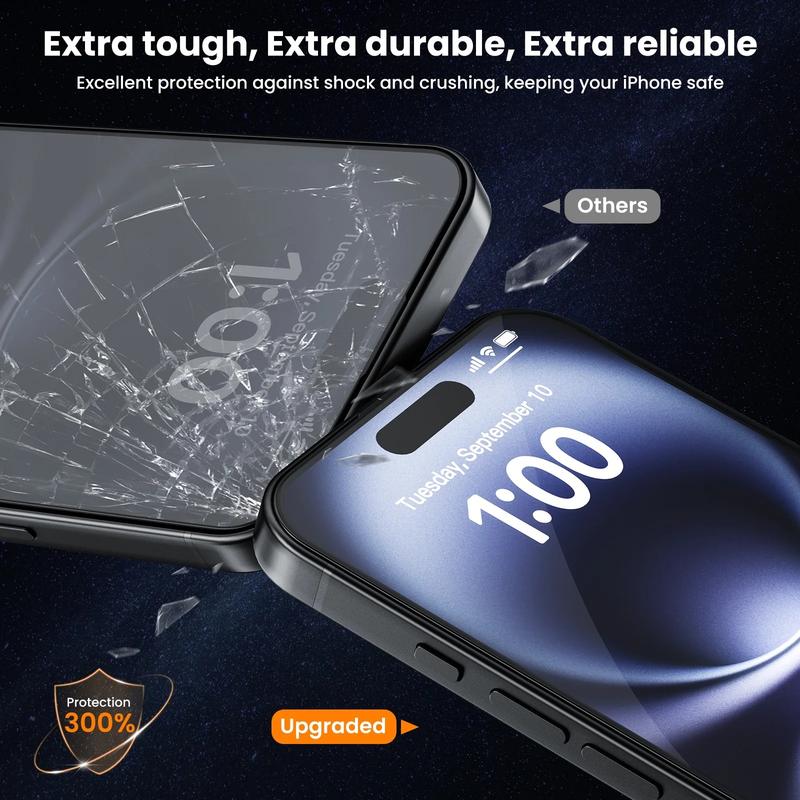 2 Pack HD Transparent Tempered Glass Screen Protector for iPhone Series, 3D Curved Dustproof Design, Self-Cleaning Storage Box, 9H Hardness for iPhone 17 Pro Max、iPhone 17 Pro、iPhone 17 Air