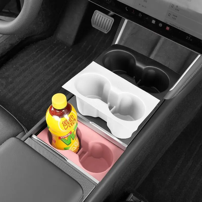 Center Console Cup Holder Inserts & Liner Coasters Mat Pad - Car Organization Accessories for Tesla Model 3 2024-2025 Highland, Model Y 2025-2026 M3/My Juniper, Auto Interior Organizers, Seamless Fit, Protects Console, Quick Install, Scratch Guard Liner