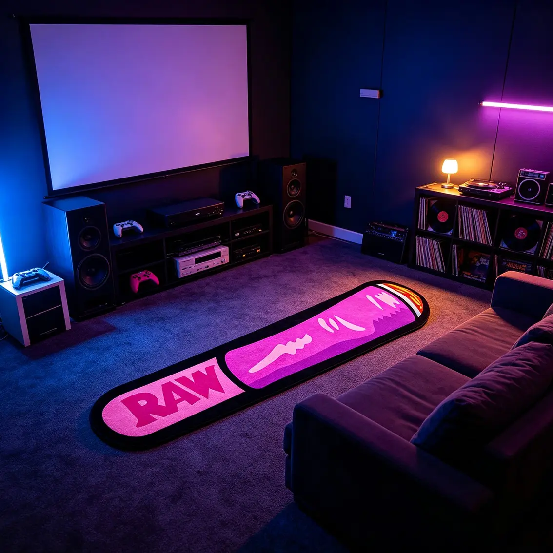 RAW Cigar Alien Carpet Pink-Black Color Block Flocked Floor Mat Anti-Slip Durable Gaming Room Bedroom Mat Trendy Street Style Decorative Pad Suitable for Ins Style / Retro American Home Decor Game Room Rug