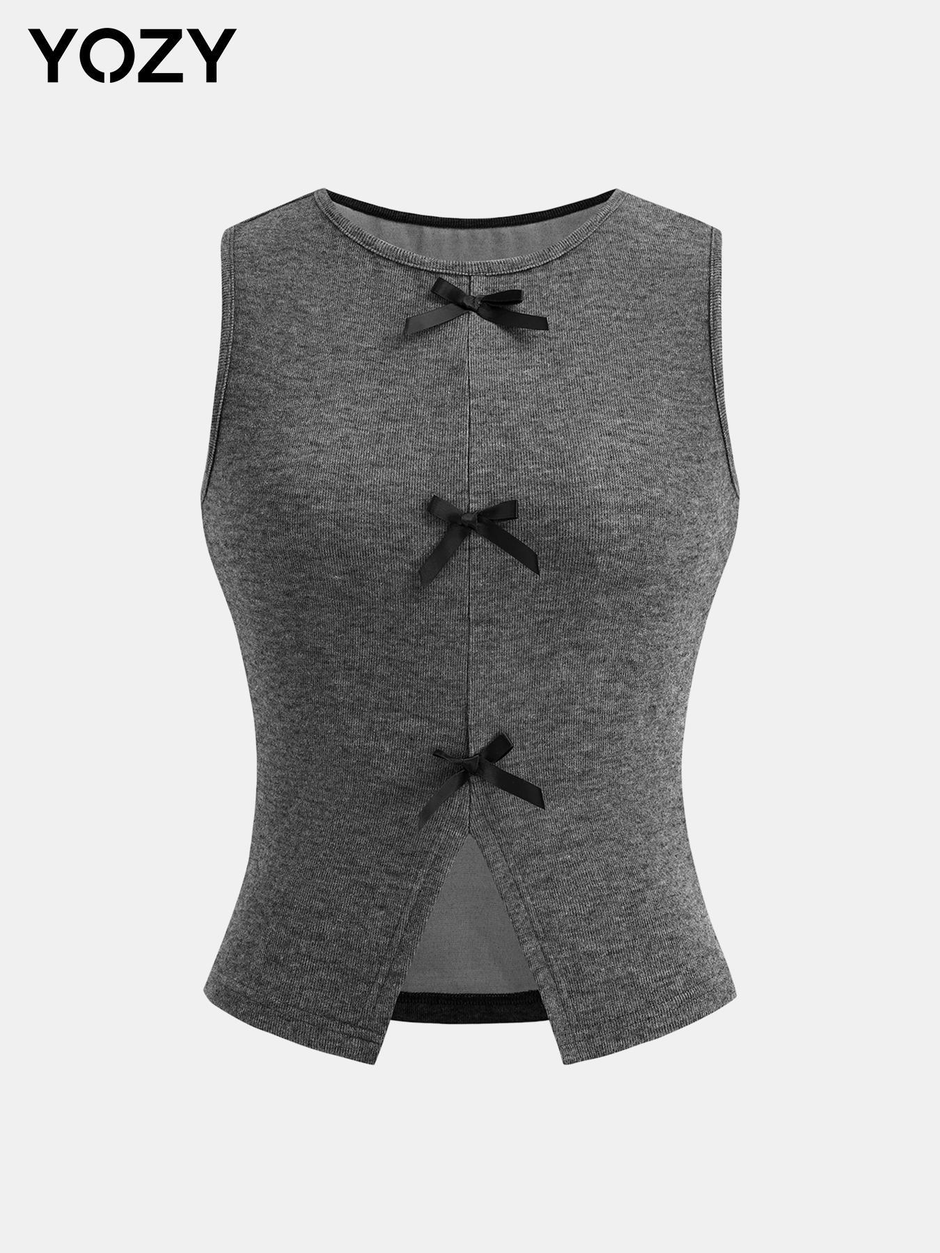 YOZY Women's Bow Decor Tank Top, Casual Sleeveless Top for Daily Wear, Ladies Clothes for All Seasons