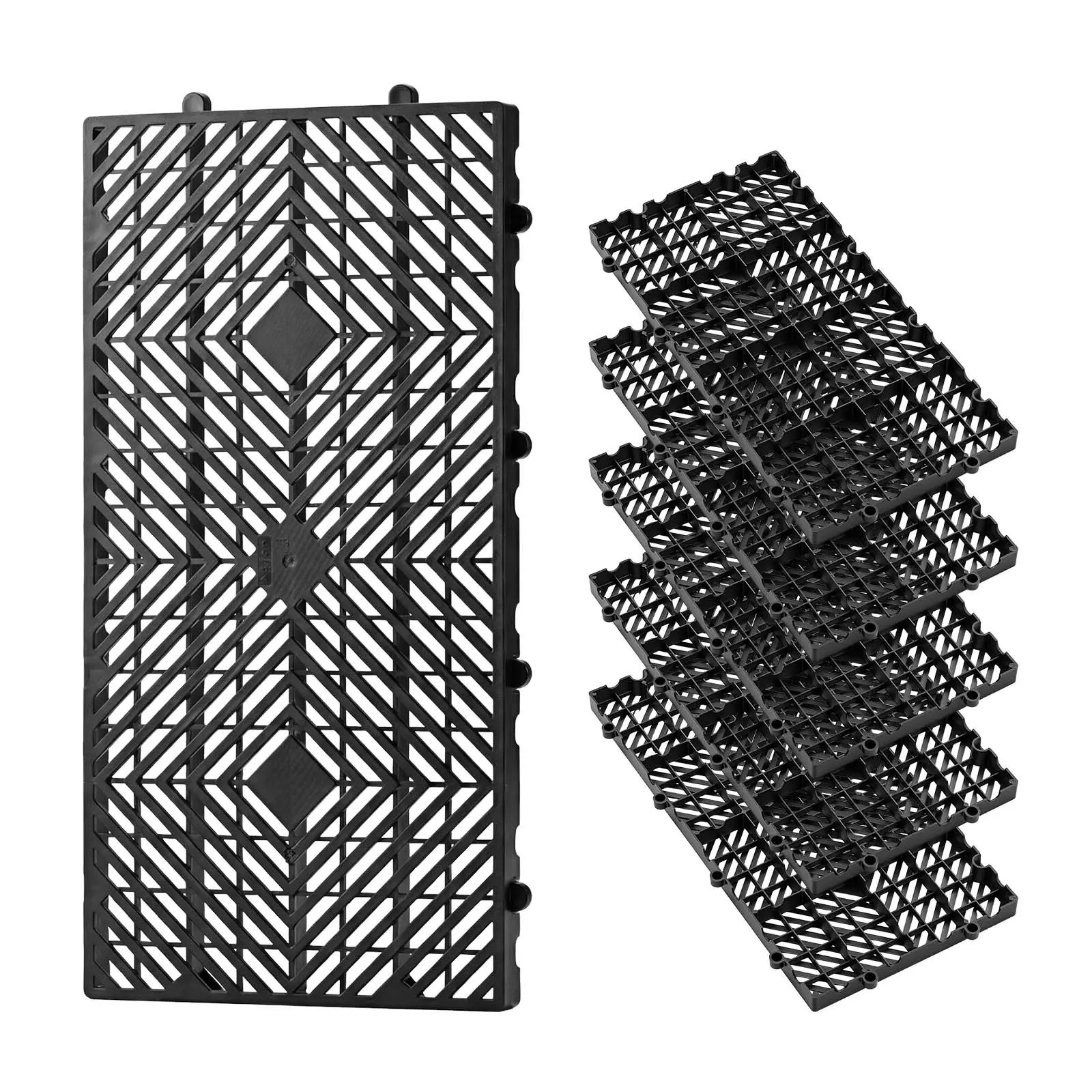VEVOR Plastic Pallets, 6 Pcs Plastic Pallets for Basement Storage, Nestable Lightweight Waterproof Storage Pad with Breathable Grid for Indoor Outdoor Supermarket Warehouse, 23.6" x 11.8"x1. 2", Black