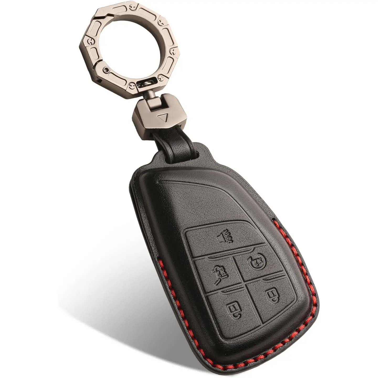 Key Fob Cover for Chevy GMC Silverado Sierra Tahoe Suburban Equinox Traverse Yukon Denali Terrain Buick Envision Premium Leather Case 4/5 Buttons Truck Accessories Car Key Protector with Keychain, Car Key Holder, Key Fob Protector