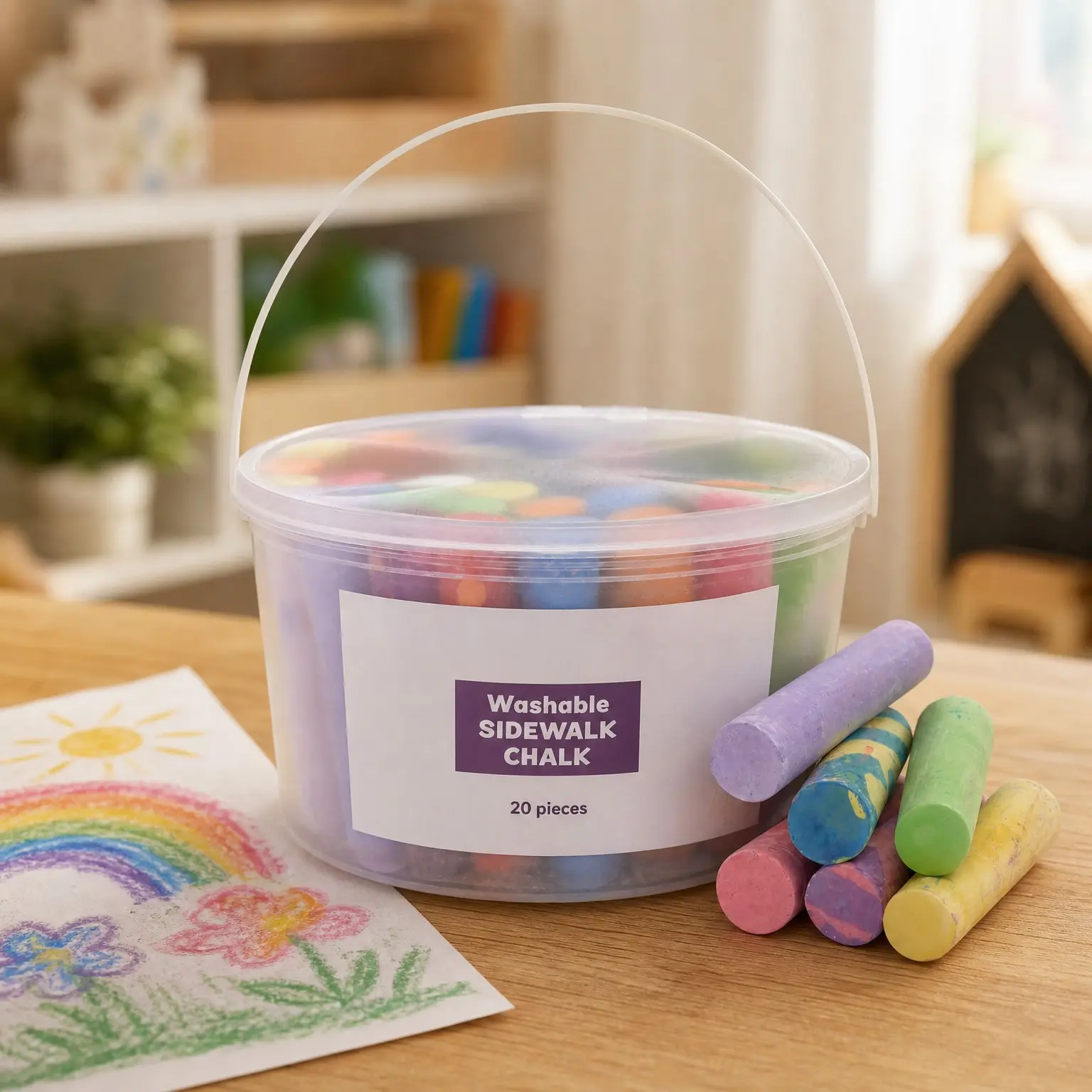 50pc 4” x 1” Washable Bright Colored Sidewalk Chalk Set – Fun Kid Art Colors & Patterns – Draw on Classroom Chalkboard or Outdoor Playground – Jumbo Bulk