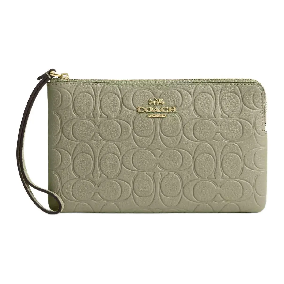 COACH Corner Zip 19 Handbag for Women – Pebbled Leather Clutch in Pistachio