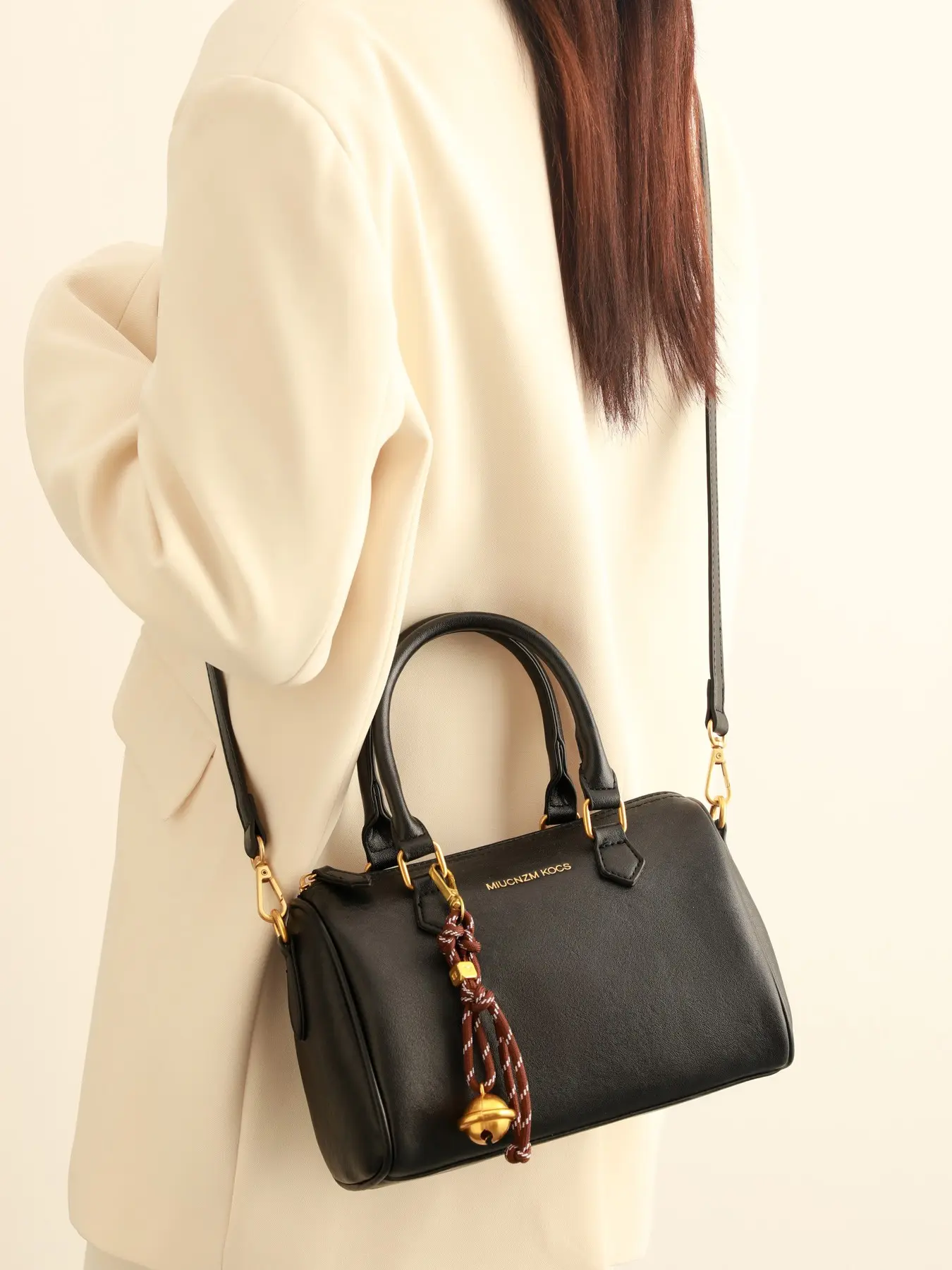 Elegant Mini Barrel Handbag for Women - Vintage PU Leather Top Handle Satchel with Detachable Crossbody Strap, Decorative Bell Charm, Gold Hardware, Spacious Interior, 3 Color Options, Perfect for Daily Commute, Shopping, Party & Casual Use