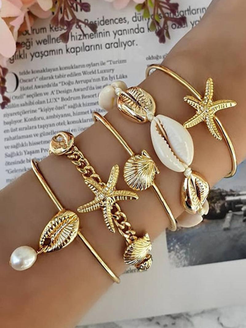 Fashionable Starfish & Shell Decorated Bracelet, Boho Style Jewelry for Women, Trendy All-match & Exquisite Jewelry for Birthday Gift, Bangles Bracelets Set, Stackable Bracelets, Fashion Chic Accessories