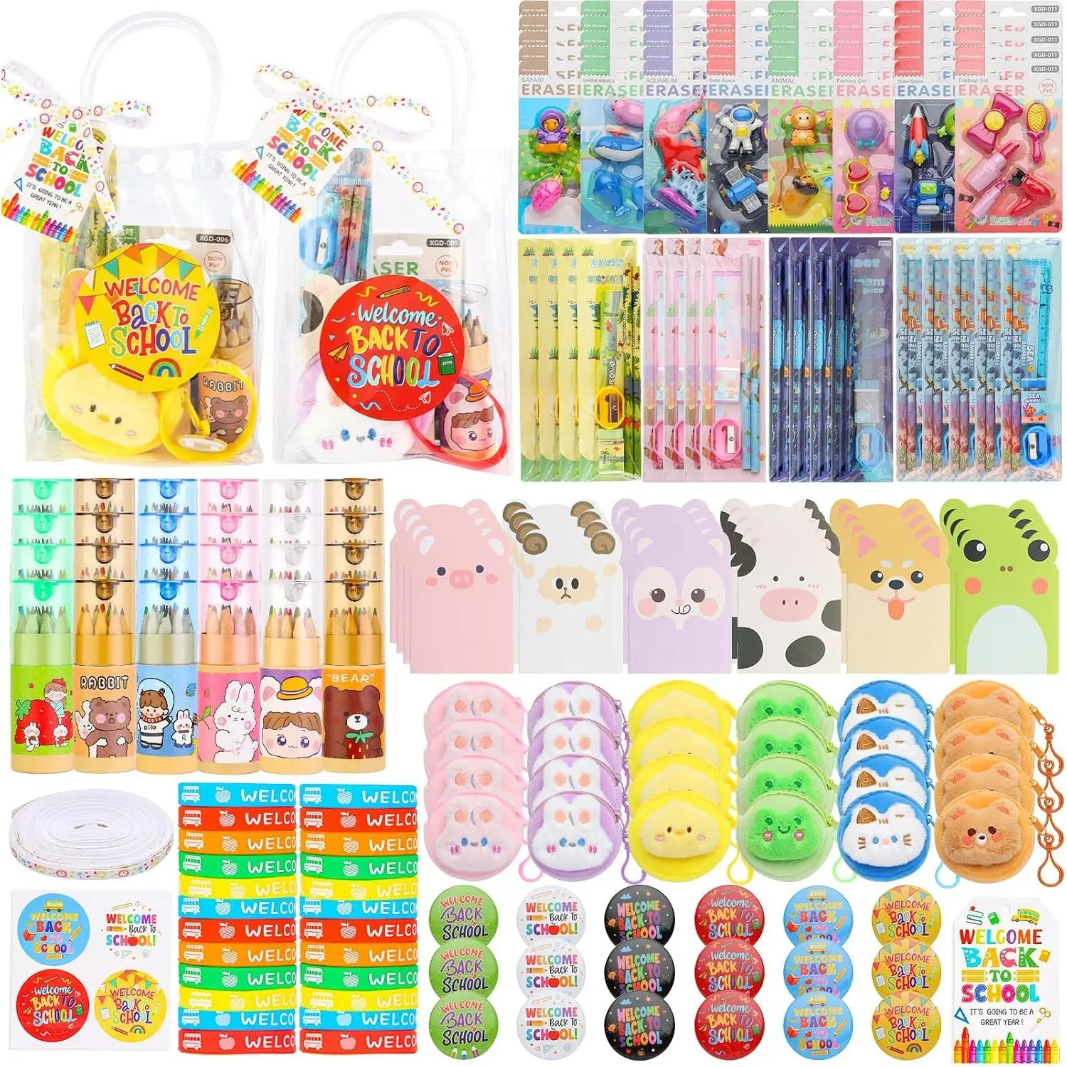 251 count  to School Stationery Set,  to School Supplies Stuff, Pvc Bags Colorful Pencils Erasers Notesbook Stickers for Classroom Goodie Bags Rewards Prizes