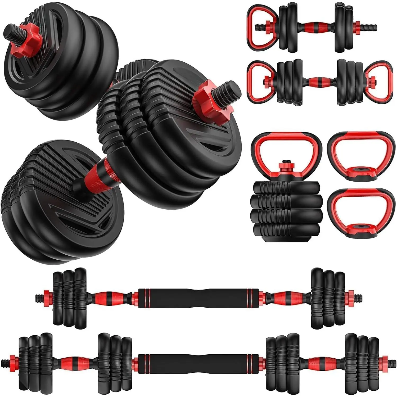 Adjustable Dumbbells Set (20lb/10lb Pair, 30/45/70/90lbs Options) with Connector, 5-in-1 Free Weights for Barbell, Kettlebell, Push-Up Stand Use, Home Gym Fitness Equipment for Men/Women, 20/30/45/70/90Lbs